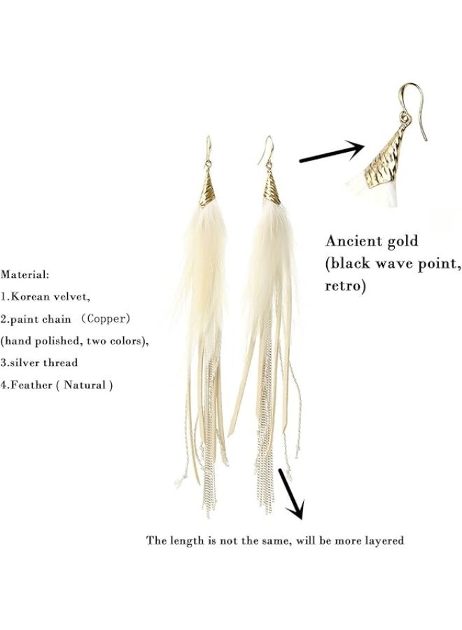 Badu Bohemian Feather Dangle Earrings for Women with Shell Beads Long Tassel Design Drop Earrings - Image 5